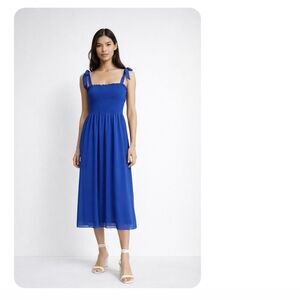 Aritzia Wilfred Golden Hour Smocked Midi Dress Blue Size S Chiffon Tie Strap